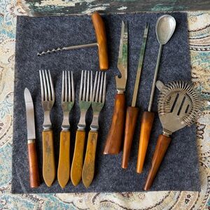 Bakelite Handles Mixed Utensil Set Bar Ware Stainless Steel England Vintage